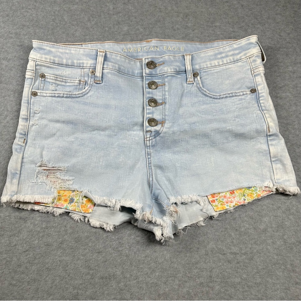 Cut Off Button Fly Shorts With Floral Peek a boo Pockets